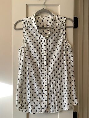 J. Crew White Sleeveless Button-Front Polka Dot Blouse